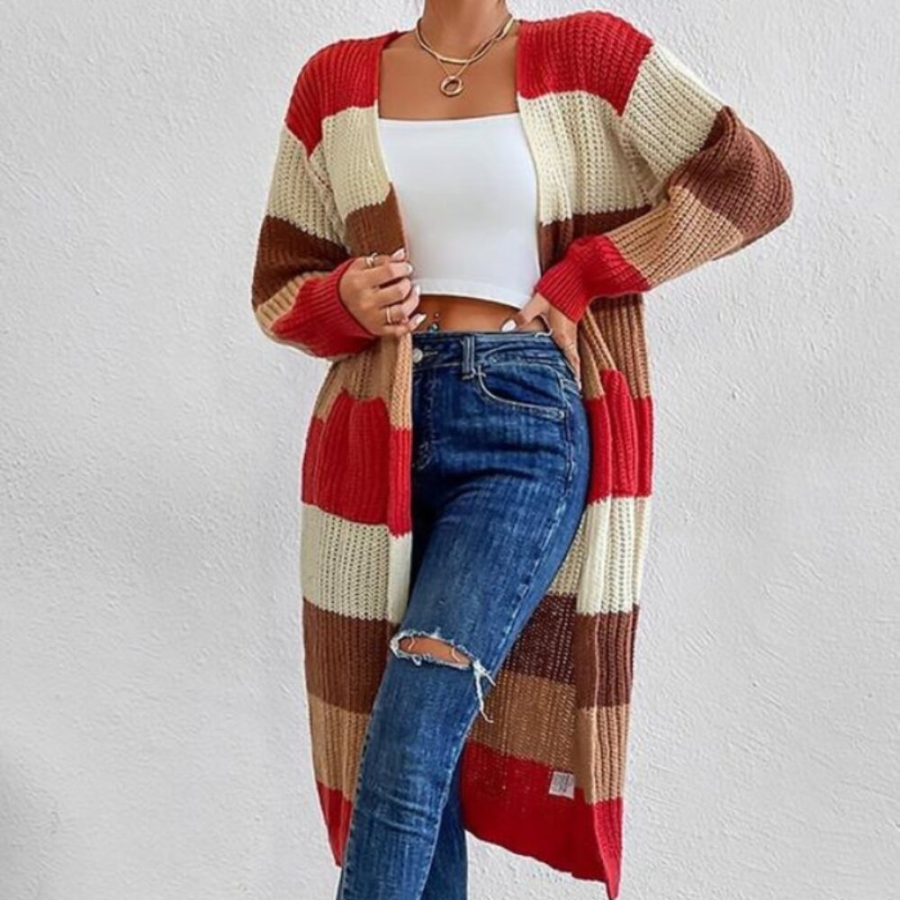 Women Color Blocked Long Length Knit
